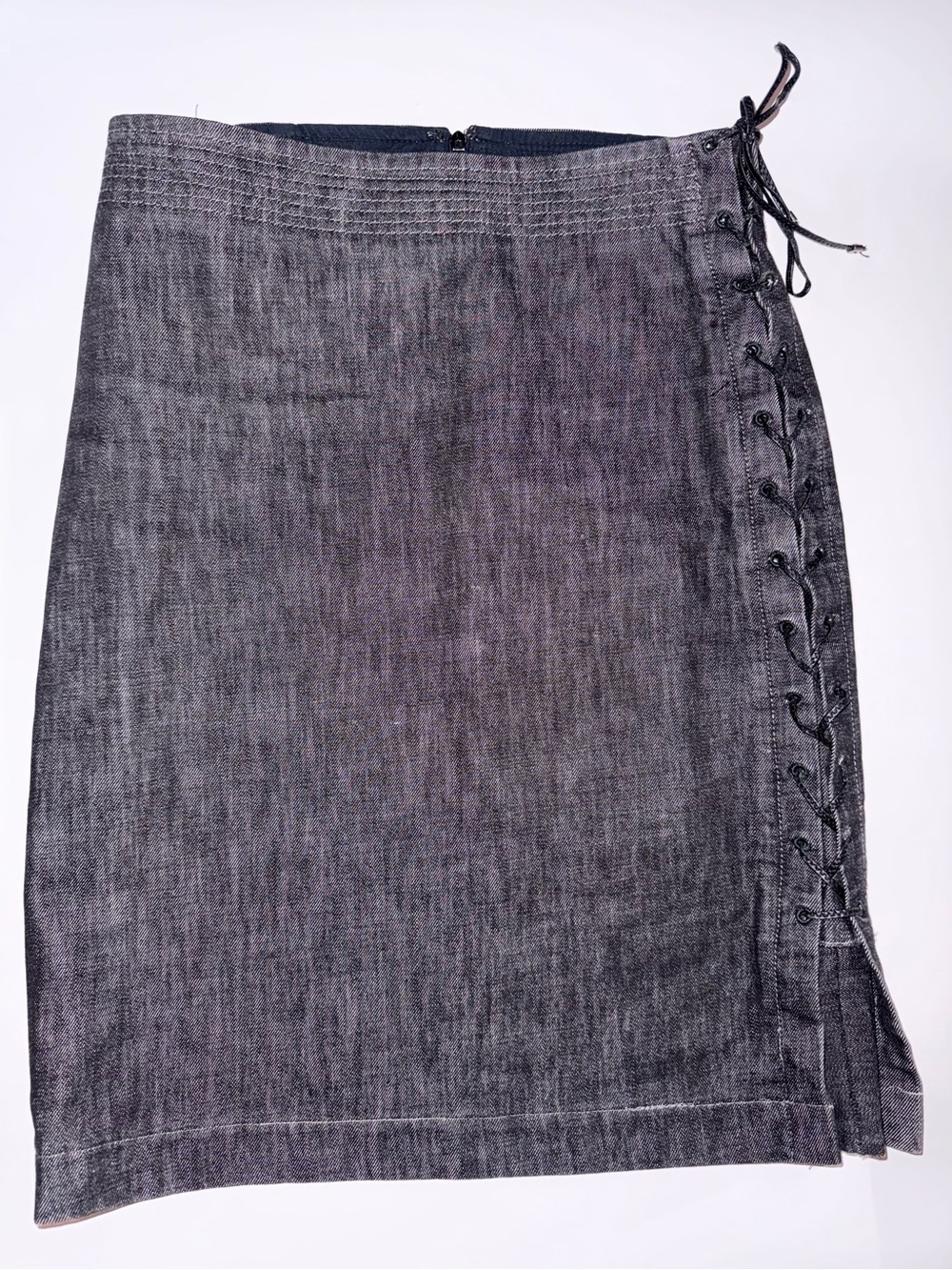 Elie Tahari Vintage Y2K Side Lace-Up Denim Mini Skirt Grey Size 8